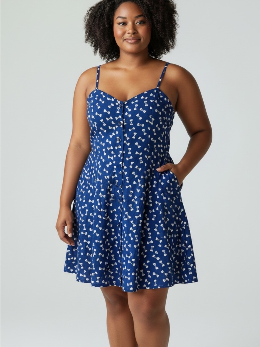 H&M Divided Blue Bow-Print Mini Sundress with Spaghetti Straps